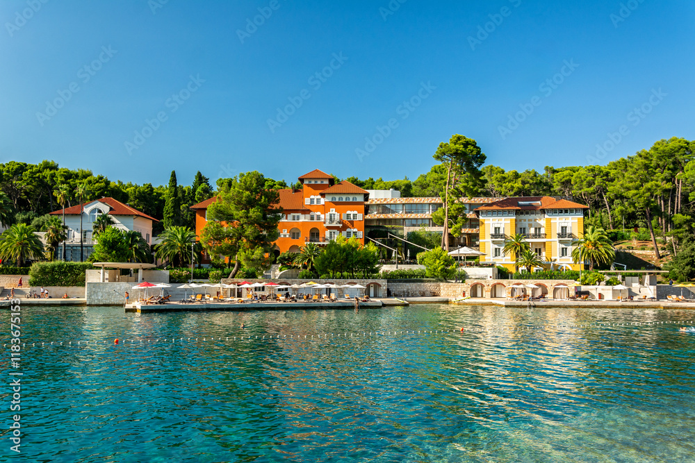 Fototapeta premium Scenic view of the beautiful Cikat Bay on the island of Losinj in the Adriatic Sea in Croatia