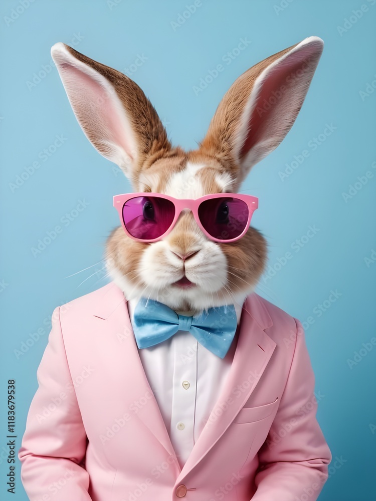 Fototapeta premium photo beautiful Rabbit wearing Cool sunglasses on Isolated Background