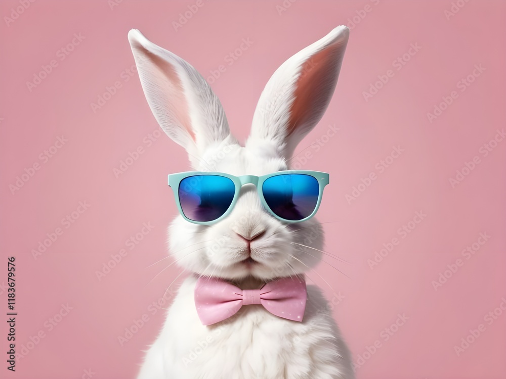 Fototapeta premium photo beautiful Rabbit wearing Cool sunglasses on Isolated Background