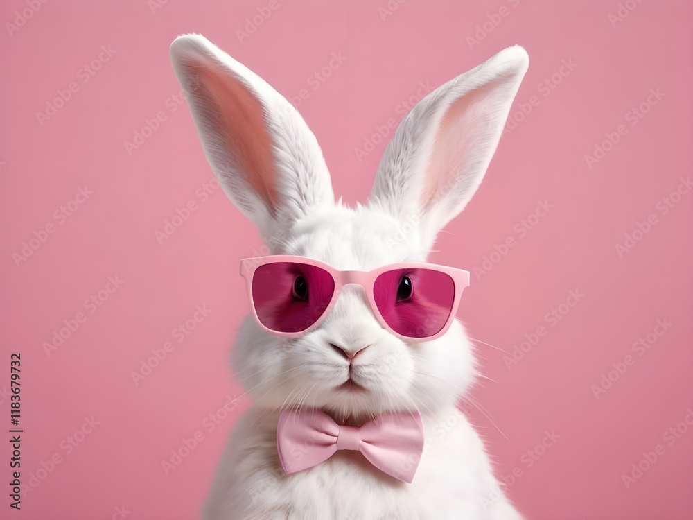 Fototapeta premium photo beautiful Rabbit wearing Cool sunglasses on Isolated Background