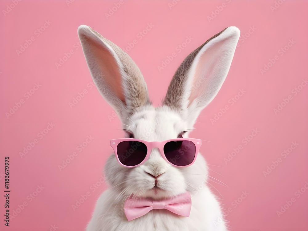 Fototapeta premium photo beautiful Rabbit wearing Cool sunglasses on Isolated Background