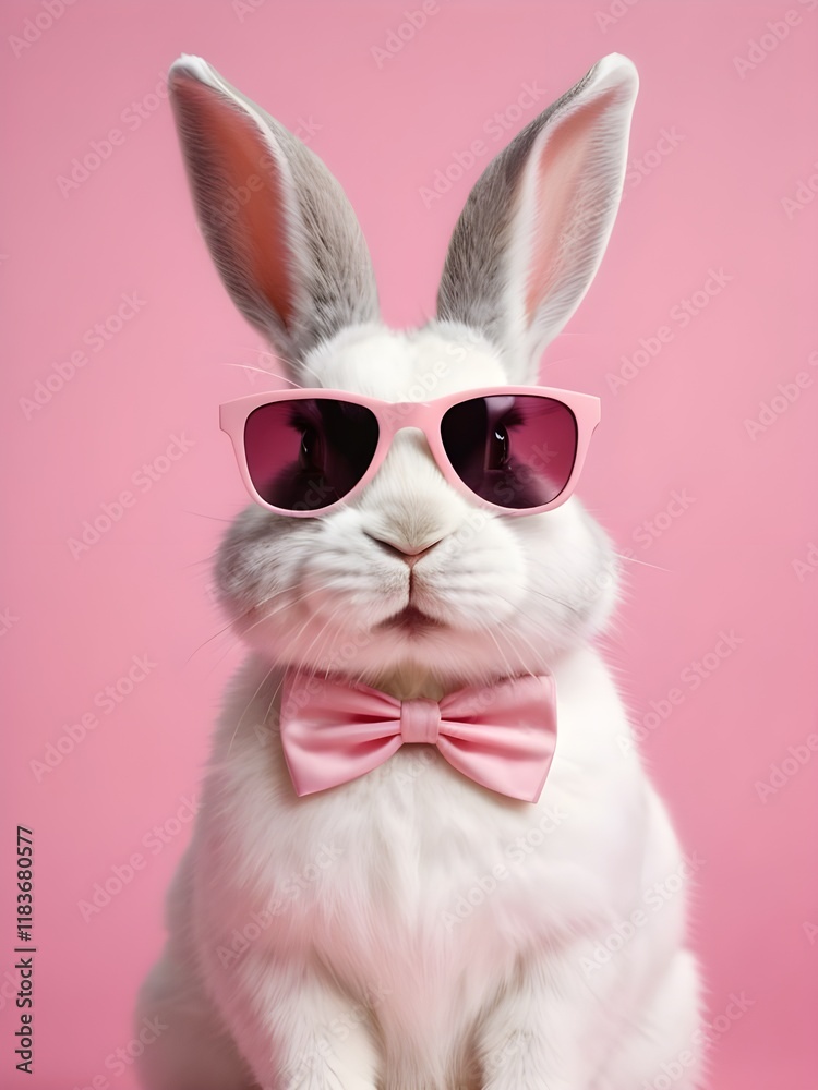 Fototapeta premium photo beautiful Rabbit wearing Cool sunglasses on Isolated Background
