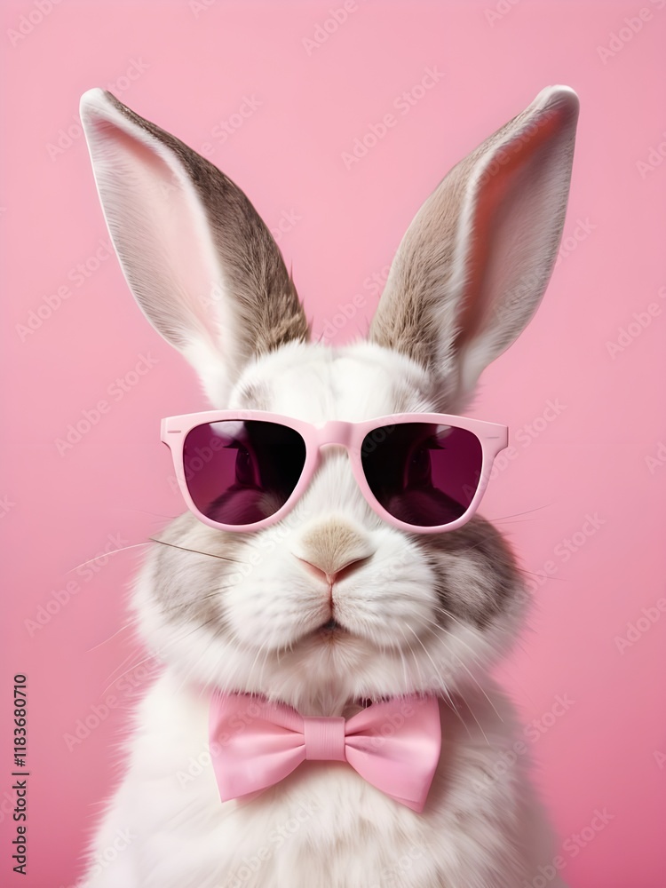 Fototapeta premium photo beautiful Rabbit wearing Cool sunglasses on Isolated Background