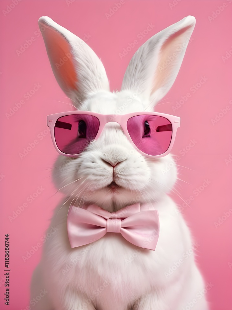 Fototapeta premium photo beautiful Rabbit wearing Cool sunglasses on Isolated Background