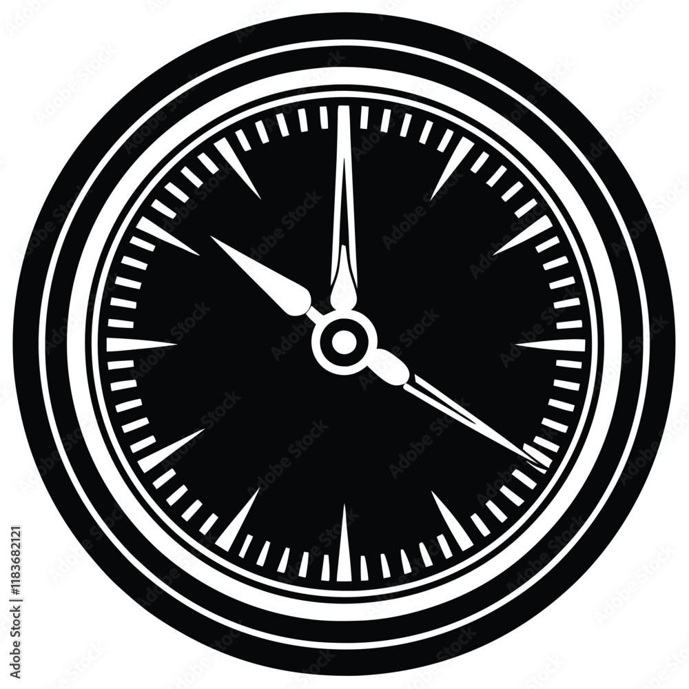 A round wall clock with bold numbers and a clock. A round wall clock with bold numbers and a clock.