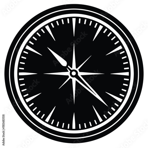 A round wall clock with bold numbers and a clock.