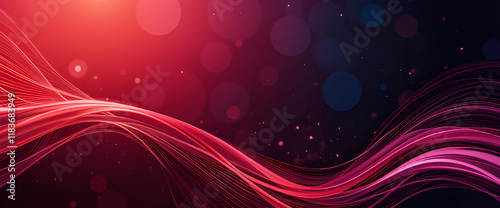 Vibrant abstract design showcasing flowing lines and orbs in shades of red and pink against a dark background