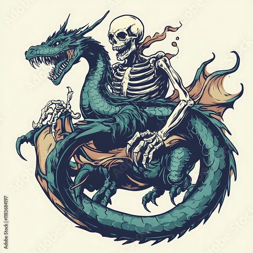 Skeleton Riding Dragon Fantasy Art photo