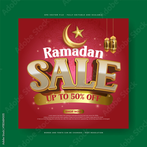 Ramadan sale banner template design with crescent moon and lantern on Islamic background