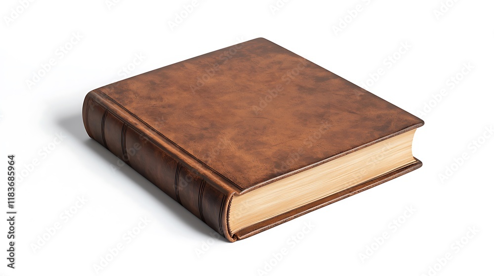 A leather bound book with a brown cover A leather bound book with a brown cover