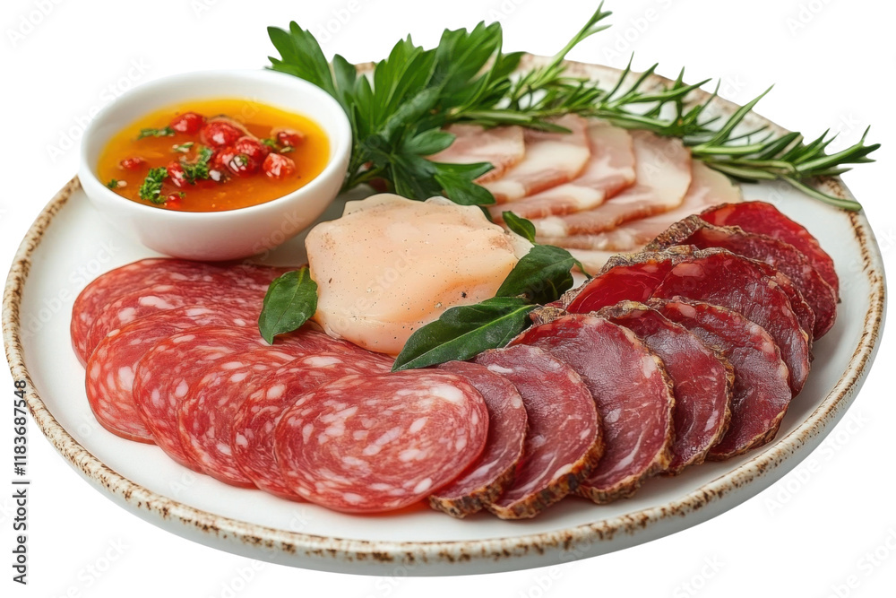 delicious salami platter with spicy sauce delicious salami platter with spicy sauce