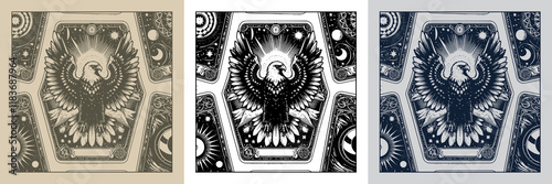 abstract eagle playing card tattoo design