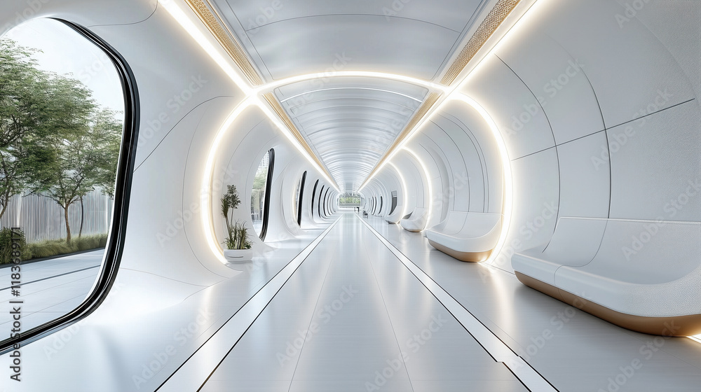 Fototapeta premium Futuristic virtual transportation hub with sleek design and bright lighting