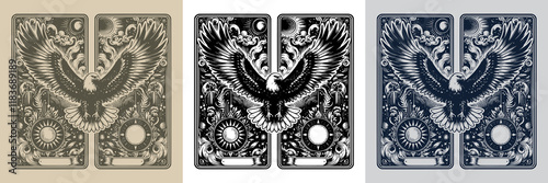 minimalistic eagle playing card tattoo design