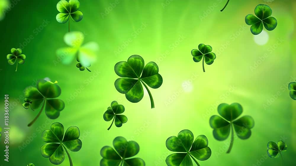 Floating Clover Leaves on a Vibrant Green Background for St. Patrick's Day.St. Patrick's Day concept