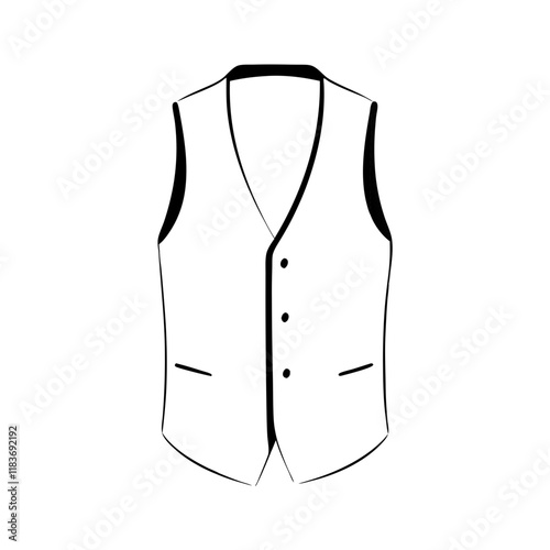 waistcoat, formal and casual wear, in black line drawing on transparent background