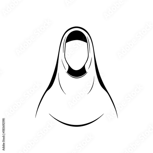 yashmak in black line drawing on transparent background