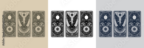 modern eagle playing card tattoo design