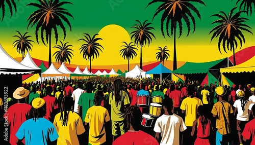 A Vibrant Reggae Festival Under Palm Trees