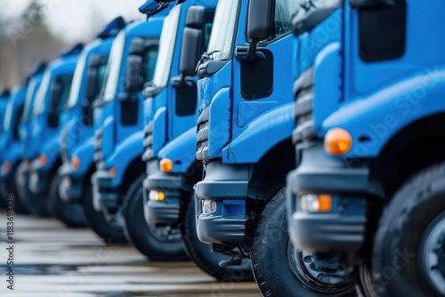 Close up of lined up trucks in the lot
