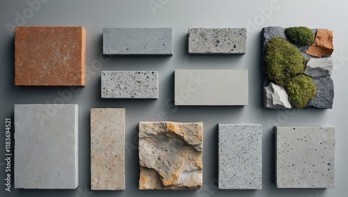 A modern composition of various stone and concrete samples photo