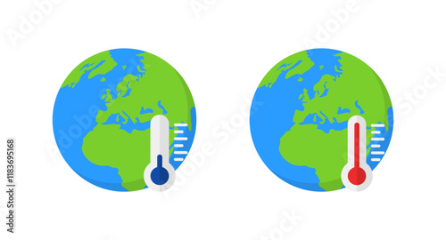 Earth temperature icons. Earth icons. Flat style. Vector icons.