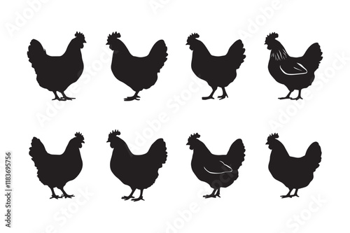 Simple Black Silhouette of Six Chickens