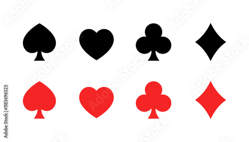 Card suits set icons. Silhouette and flat style. Vector icons.