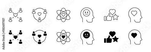 Positive mind set icons. Linear and silhouette style. Vector icons.