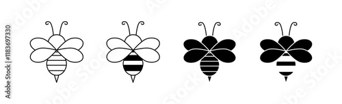 Bee set icons. Linear and silhouette style. Vector icons.
