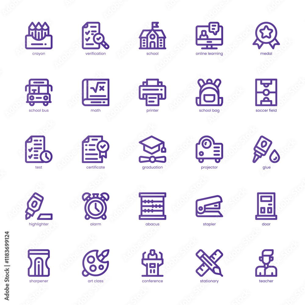 Back to School Icon pack for your website, mobile, presentation, and logo design. Back to School Icon basic line gradient design. Vector graphics illustration and editable stroke. Back to School Icon pack for your website, mobile, presentation, and logo design. Back to School Icon basic line gradient design. Vector graphics illustration and editable stroke.