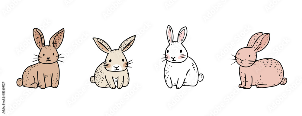 Obraz premium Adorable Hand-Drawn Rabbits Collection for Easter designs, kids projects, or nature-themed illustrations.