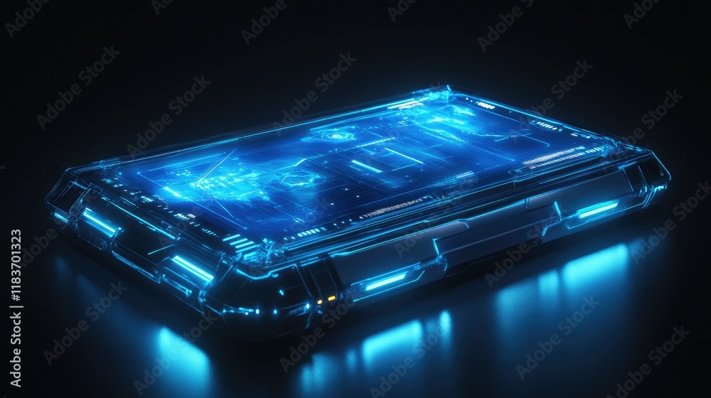 Futuristic Transparent Device: Glowing Blue Tech Gadget Futuristic Transparent Device: Glowing Blue Tech Gadget