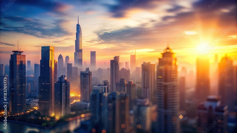 Obraz premium Softly Blurred Cityscape at Dawn, skyscrapers, dawn, skyscrapers