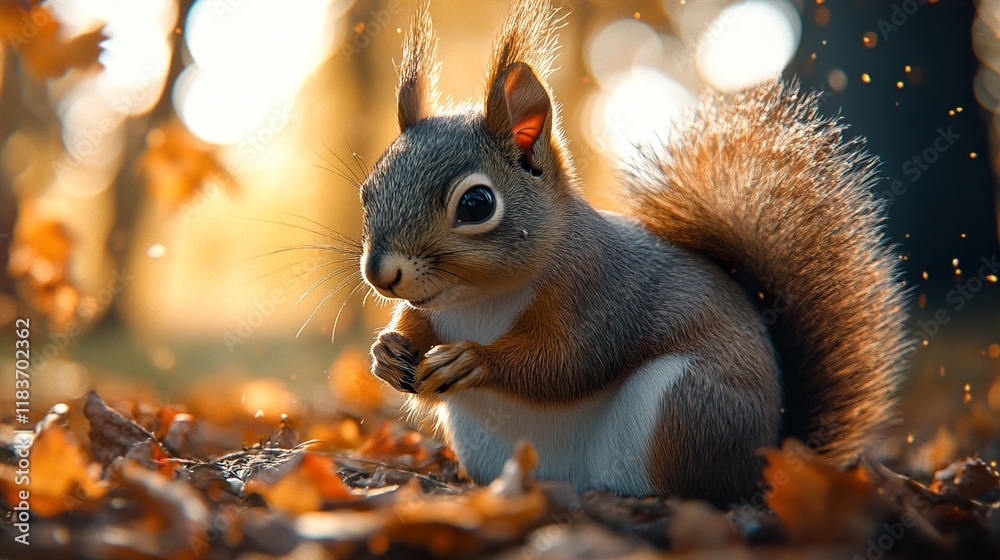 Adorable Fluffy Squirrel in Autumn Leaves Adorable Fluffy Squirrel in Autumn Leaves