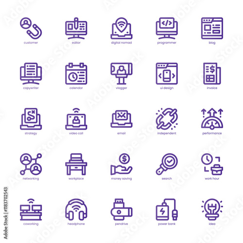 Digital Nomad Icon pack for your website, mobile, presentation, and logo design. Digital Nomad Icon basic line gradient design. Vector graphics illustration and editable stroke.