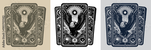 bold eagle playing card tattoo design