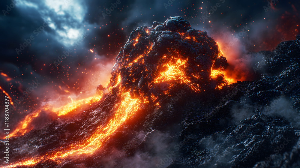 custom made wallpaper toronto digitalMolten lava flows from volcanic eruption, illuminating dark landscape.
