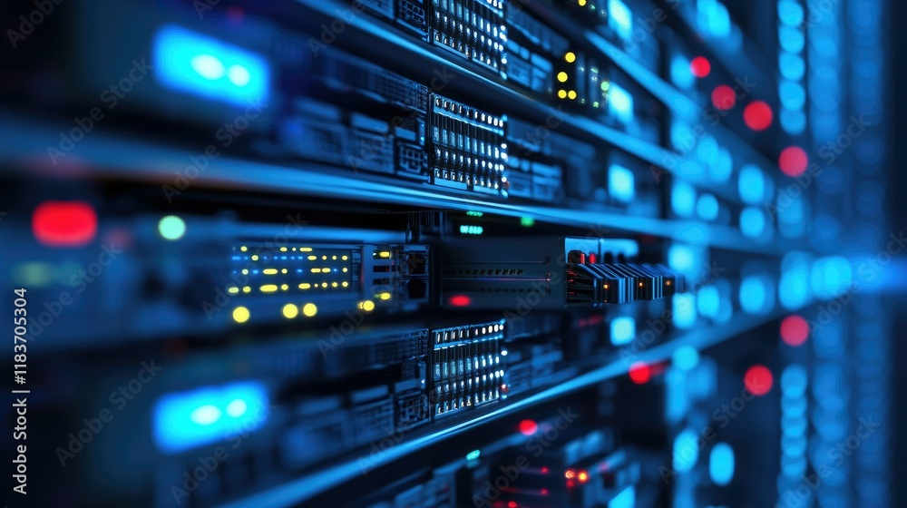 Technological environment showcasing backhaul network architecture with modern servers, routers, and illuminated cabling systems. Technological environment showcasing backhaul network architecture with modern servers, routers, and illuminated cabling systems.
