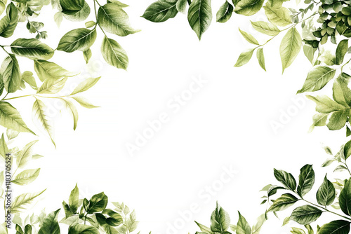 A frame of dusty green leaves of various plants on a light background, a place for text.