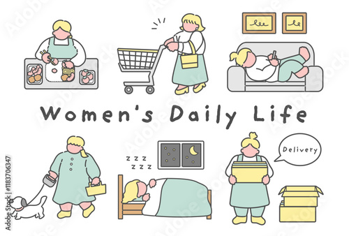 女性の日常イラスト　セット