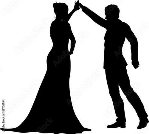Bride and groom couple silhouettes. Woman in a bridal wedding dress