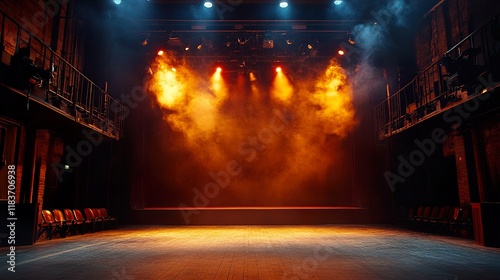 Empty Theater Stage with Dramatic Lighting photo