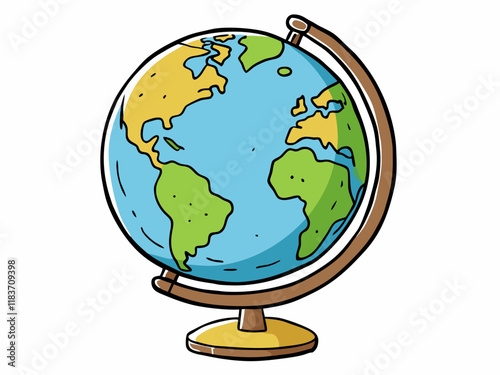 World Globe, Earth Map, Geography Lesson, Global Education, Travel Icon, Cartoon Style, Educational 