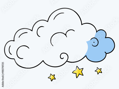 Cute Cartoon Cloud, Sky, Stars, Night, Dream, Sleep, Happy, Whimsical, Childish, Art