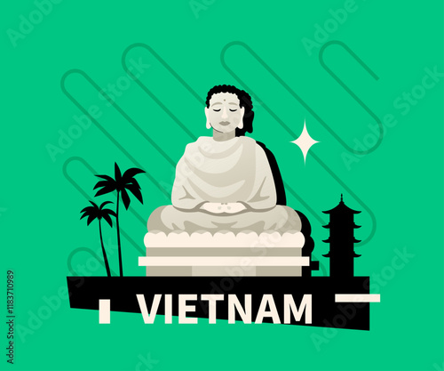 Buddha statue in Vietnam - modern colored vector illustration