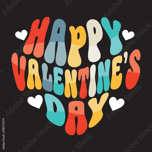 Happy Valentine's Day Typography Heart T-Shirt, vector illustration. 14 February 