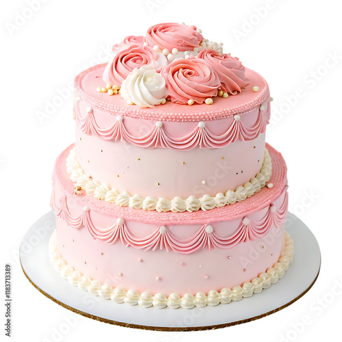 Wallpaper Mural Pink cake with white frosting and white flowers. On transparent background. Png file Torontodigital.ca