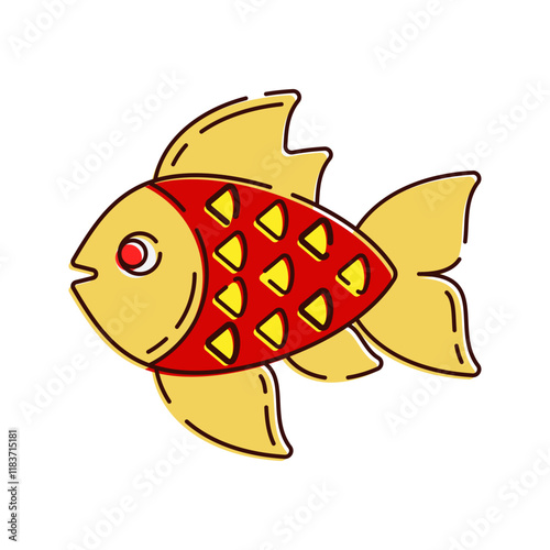 Golden Fish Illustration, A decorative golden fish, symbolizing abundance and wealth in Chinese culture.