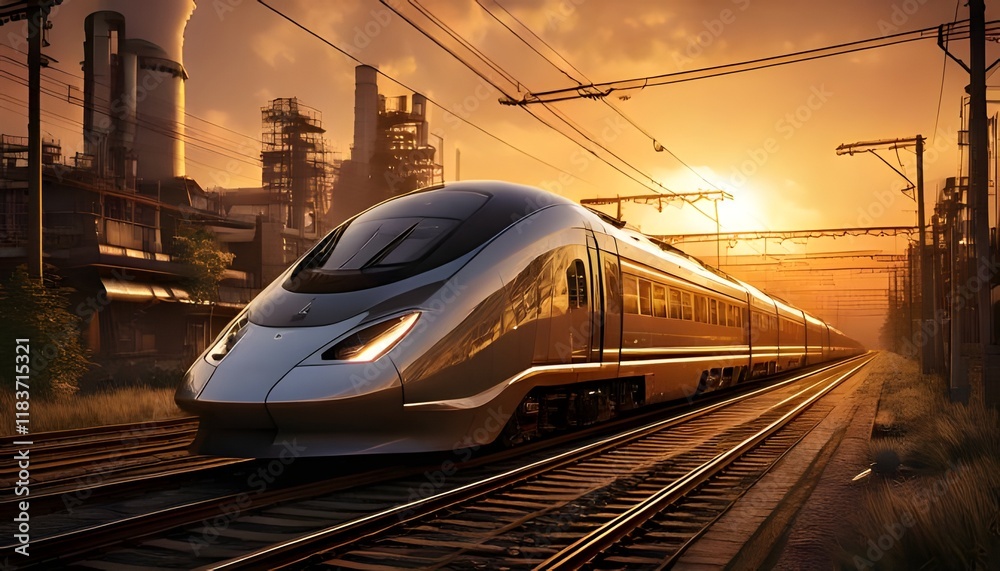 Fototapeta premium Modern train at sunset